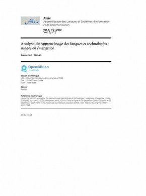 Alsic-apprentissage Des Langues Et Systems D Information Et De Communication雜志